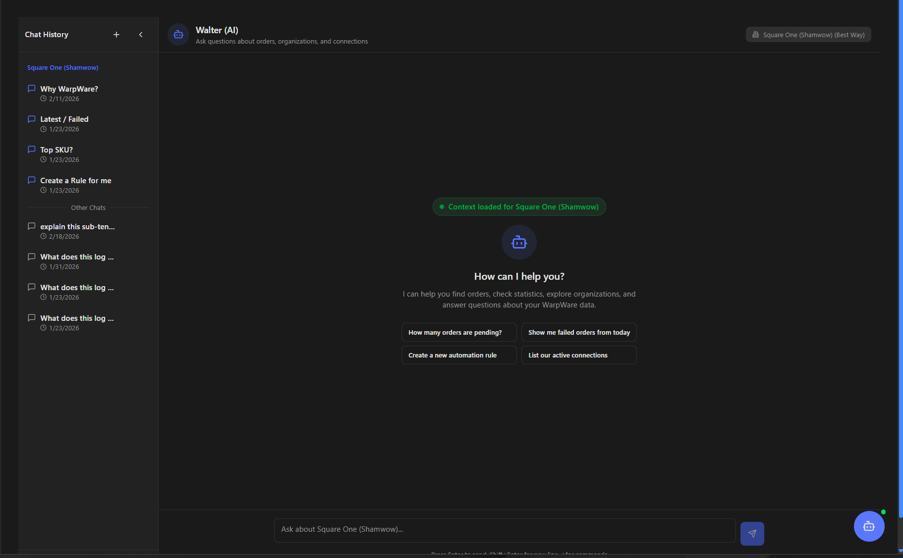 Walter AI in WarpWare Dashboard